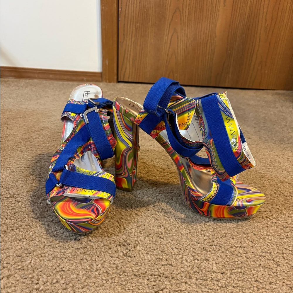 Marbled Ankle Wrap Platform Heels
